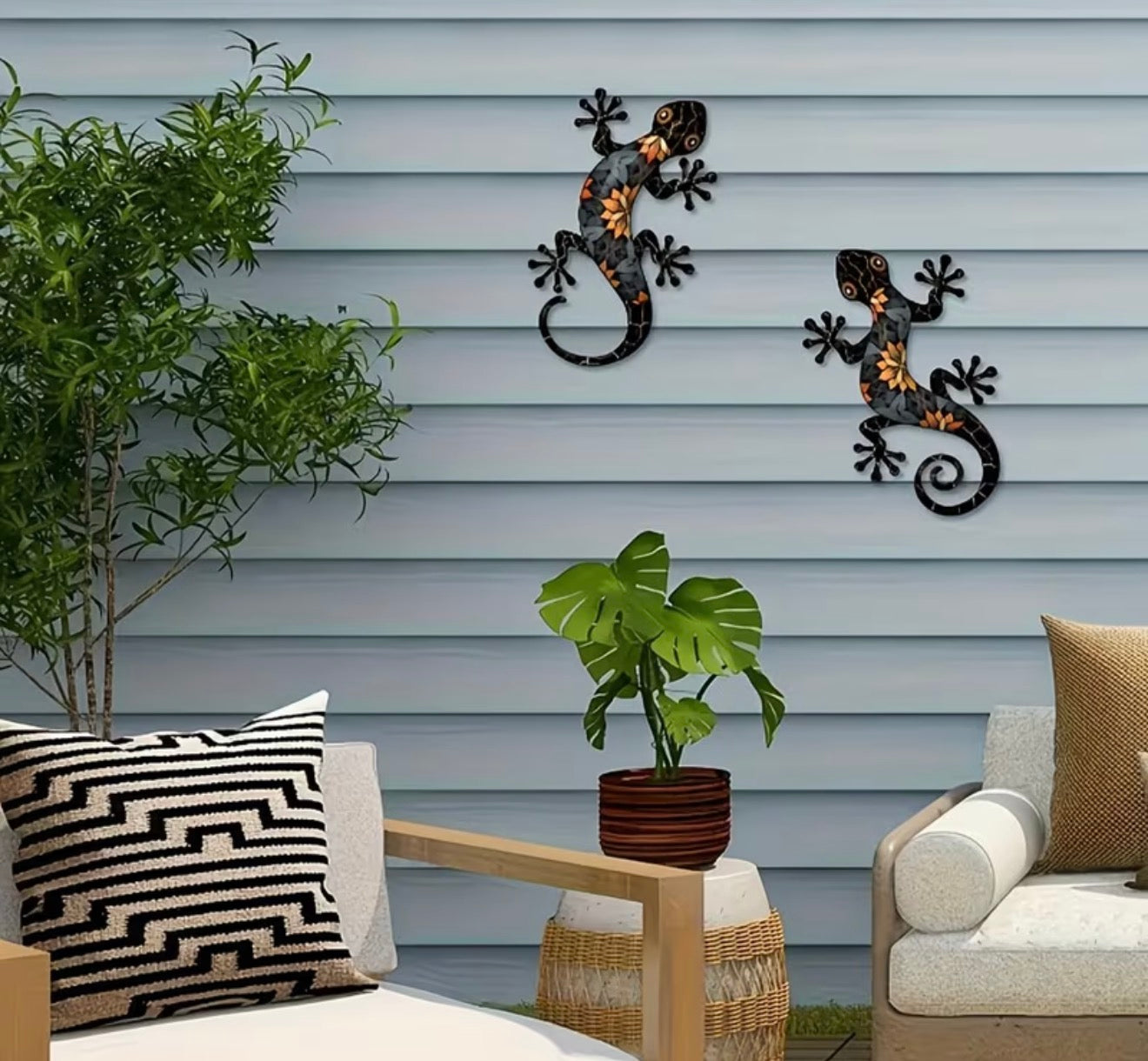 Set of 2 Metal Lizard Wall Art – Outdoor Garden Decor | Weather Resistant