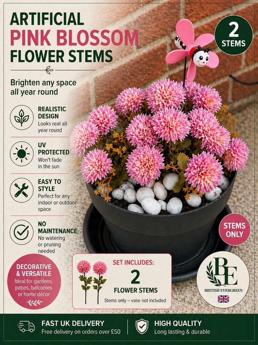Artificial Pink Blossom Stems – Pack of 2 (Indoor & Outdoor)