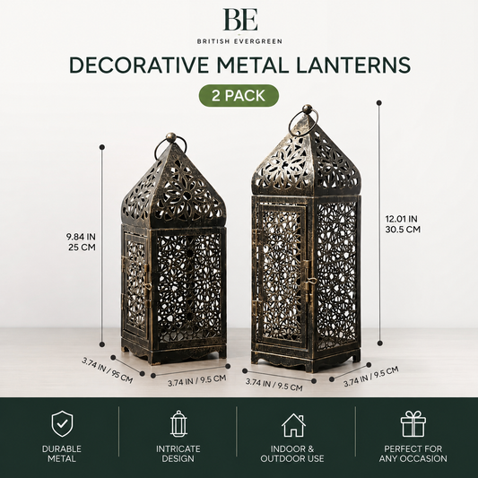 Decorative Metal Lanterns (2 Pack) – Vintage Garden Candle Holders