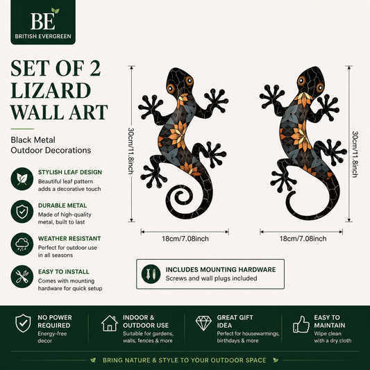 Set of 2 Metal Lizard Wall Art – Outdoor Garden Decor | Weather Resistant